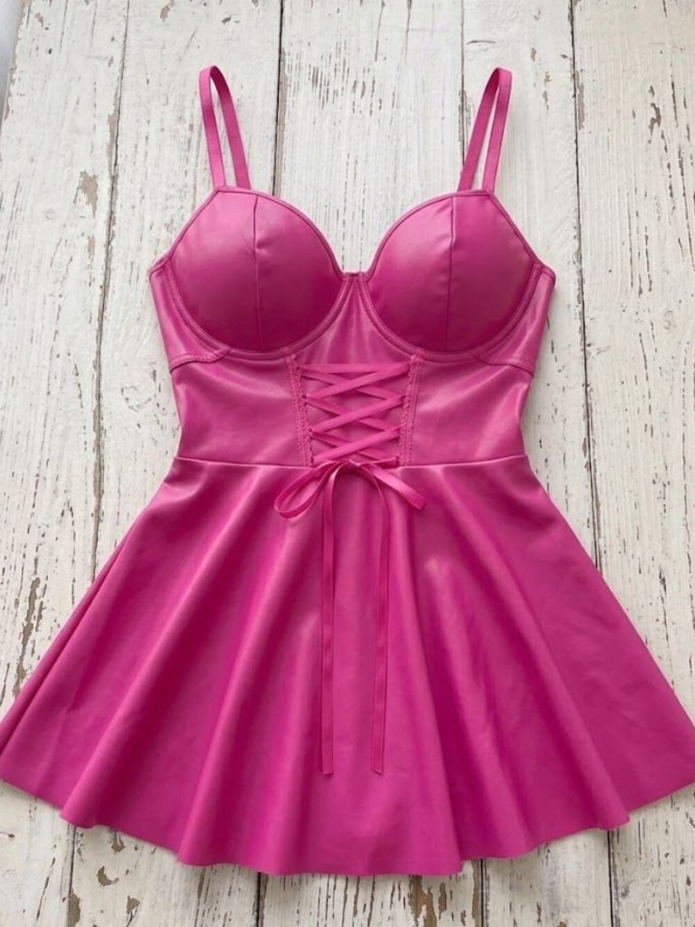 Hot Pink Electric Magenta Plus Size Party Bustier Mini Skater Dress